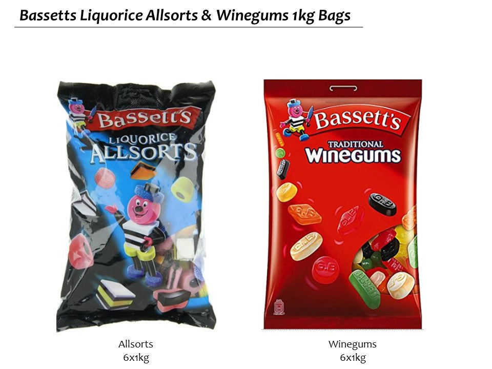 Bassetts Liquorice Allsorts & Winegums 1kg Bags